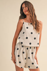 A Polkadot Linen Sleeveless Top and Shorts Set
