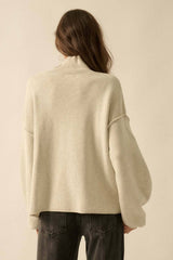 Solid Knit Exposed-Seam Funnel-Neck Sweater