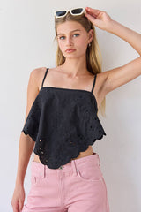 Scallop Eyelet Tie Back Cami Top
