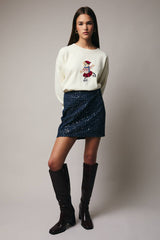 Denim & Sequin Mini Skirt