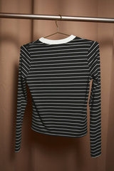 Brown Striped Ribbed Crew Neck Long Sleeve Top