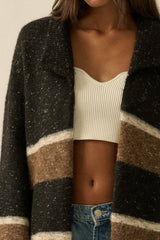 Colorblock Stripe Collared Open-Front Cardigan