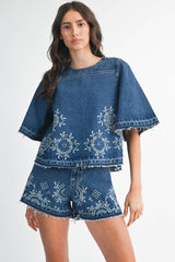Embroidered Denim Set