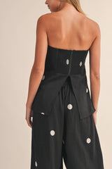 Polka Dot Dot Tube Top with Split Back and Wide Pants