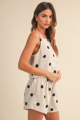 A Polkadot Linen Sleeveless Top and Shorts Set