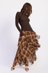 Checkerboard Breeze Tiered Maxi Skirt