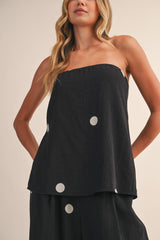 Polka Dot Dot Tube Top with Split Back and Wide Pants