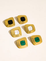 Solenne 18K Gold Non-Tarnish Enamel Square Earrings