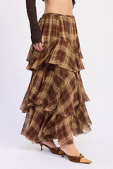 Checkerboard Breeze Tiered Maxi Skirt