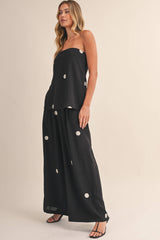 Polka Dot Dot Tube Top with Split Back and Wide Pants