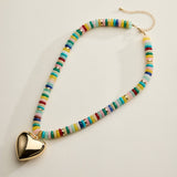 Gold Heart Pendant Beaded Necklace