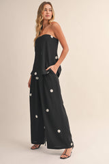 Polka Dot Dot Tube Top with Split Back and Wide Pants