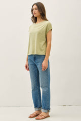 Garment Dye Cotton Slub Boxy Cut Cap Sleeve Tee