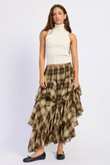 Checkerboard Breeze Tiered Maxi Skirt