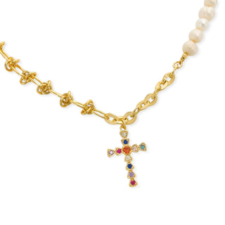 Genuine Pearl Cross Necklace