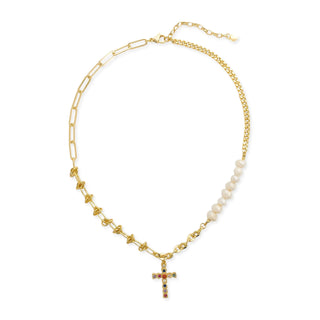 Genuine Pearl Cross Necklace