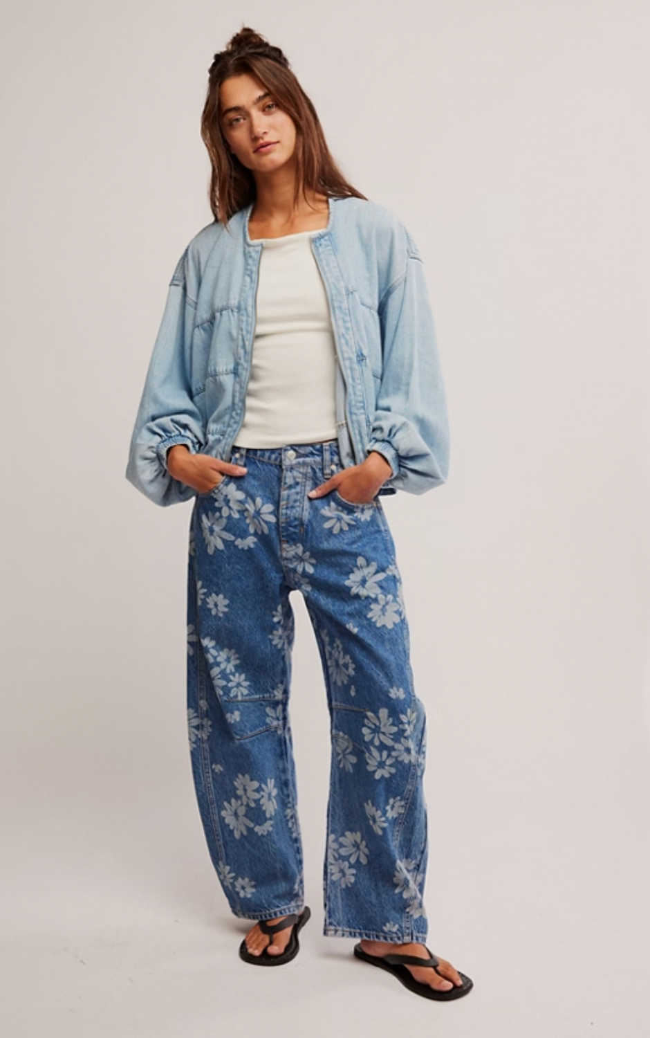 Free People Laser Daisy Good Luck Barrel Jean