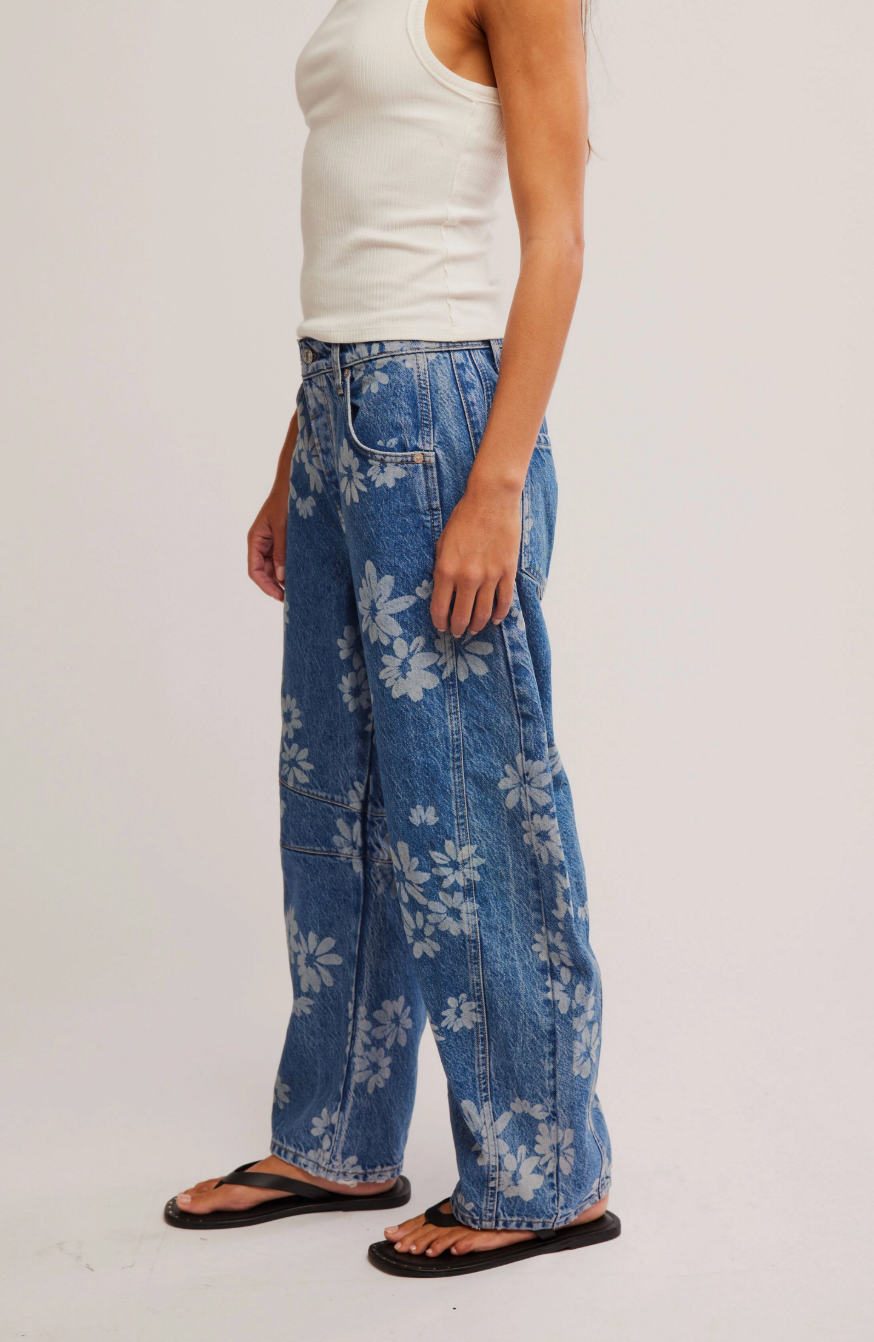 Free People Laser Daisy Good Luck Barrel Jean