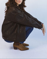 FAUX LEATHER COLLARED OVERSIZED CASUAL JACKET