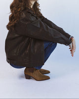 FAUX LEATHER COLLARED OVERSIZED CASUAL JACKET