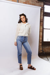 Zip-Up Pointelle Open Knit Sweater Jacket