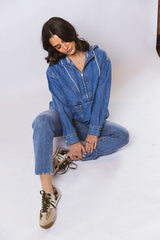 Oversized Comfy Denim Hood Pullover Top
