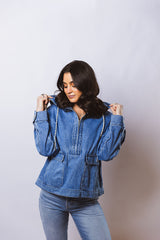 Oversized Comfy Denim Hood Pullover Top