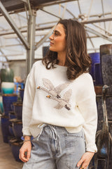 Long Sleeve Crew Neck Swan Graphic Sweater