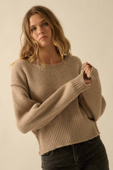 Solid Knit Exposed-Seam Funnel-Neck Sweater