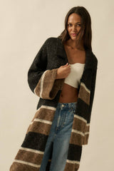 Colorblock Stripe Collared Open-Front Cardigan