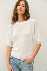 Lightweight Ribbed Knit Raglan Short Sleeve Sweater Top