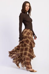 Checkerboard Breeze Tiered Maxi Skirt