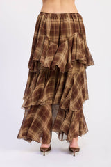 Checkerboard Breeze Tiered Maxi Skirt