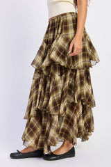 Checkerboard Breeze Tiered Maxi Skirt