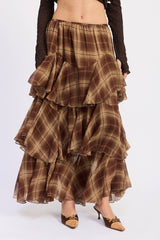 Checkerboard Breeze Tiered Maxi Skirt