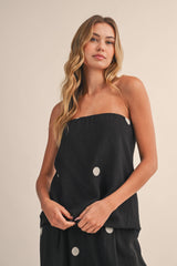 Polka Dot Dot Tube Top with Split Back and Wide Pants