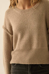 Solid Knit Exposed-Seam Funnel-Neck Sweater
