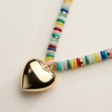 Gold Heart Pendant Beaded Necklace