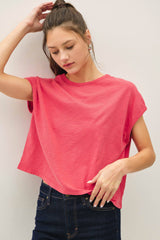 Garment Dye Cotton Slub Boxy Cut Cap Sleeve Tee