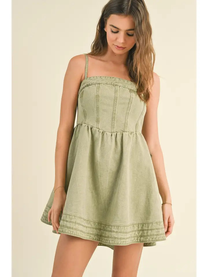 Washed Olive Mini Dress