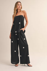 Polka Dot Dot Tube Top with Split Back and Wide Pants