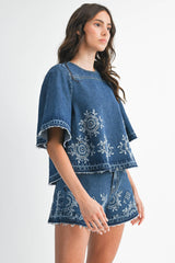 Embroidered Denim Set