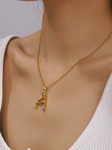 Salomé 18K Gold Non-Tarnish Colorful CZ Initial Necklace