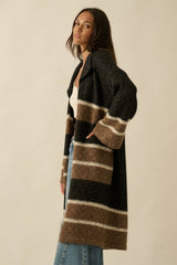 Colorblock Stripe Collared Open-Front Cardigan