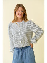 Striped Knit Button Front Blouson Top