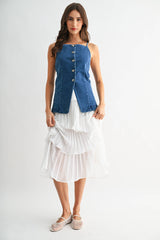 Denim Button-Down Sleeveless Top