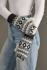 Ivory & Navy Patterned Mittens