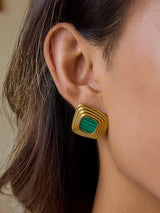 Solenne 18K Gold Non-Tarnish Enamel Square Earrings
