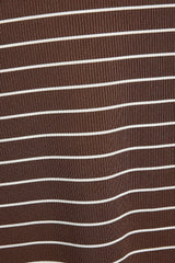 Brown Striped Ribbed Crew Neck Long Sleeve Top