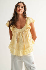 Sleeveless Lace Blouse with Embroidery